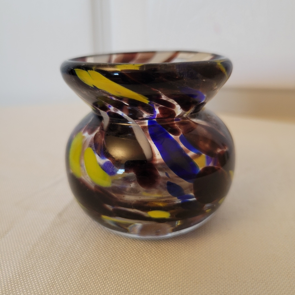 Hand Blown Art Glass Small Bud Vase Clear With Colorful Swirls
